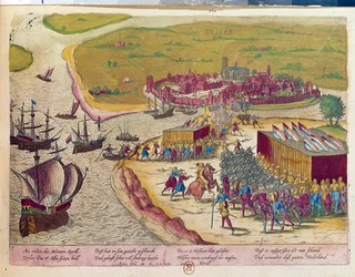 Eroberung des Forts von Brielle im Jahr 1572. Gravur des 17. Jahrhunderts. B.N. Paris