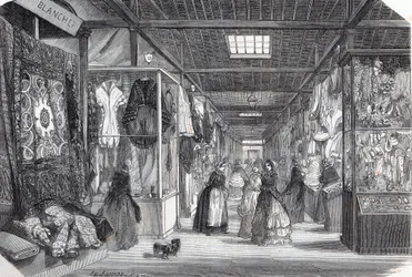 Carre du Palais Royal in Paris im 19. Jahrhundert - Gravur in „Tableau-de-Paris“ von Edmond Texier 1852.