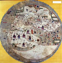 Katalanischer Planisphäre aus dem Anfang des 15. Jahrhunderts. Bibliothek des Hauses Este (Biblioteca Estense), Modena.