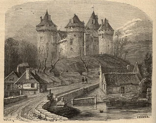 Schloss Combourg - Ille-et-Vilaine Bretagne - Gravur in „PATRIE - BESCHREIBUNG DER MALERISCHEN FRANKREICH IN 6 BÄNDEN VON LUCIEN HUARD - Ende des 19. Jahrhunderts
