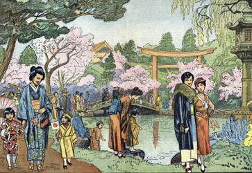 Kirschblüten im Frühling, Japan, Illustration aus "Le Pèlerin" 1933