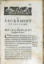 Christliche Religion: Innenseite des Buches „Der große Katechismus“. Werk von Pierre Canisius (17. Jahrhundert)