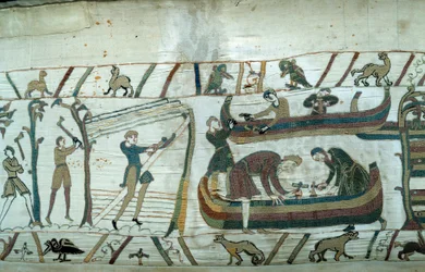 Eroberung Englands durch den Herzog der Normandie Wilhelm den Eroberer (1027-1087): Bau der normannischen Flotte (Detail)