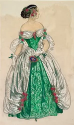 Kostüm (langes grünes Kleid mit weißen Segeln) für das Ballett "Die Schmetterlinge"