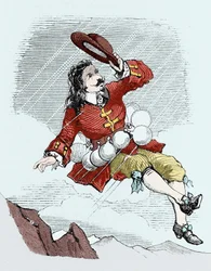 Cyrano de Bergerac entfernt durch seine Phiolen, Illustration aus: „L
