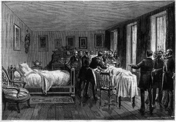Tod von Leon Gambetta (1838-1882), französischer Politiker - die Autopsie - in „The Illustrous Journal“ von 1883