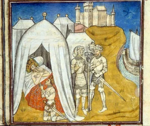 Tod von Ludwig IX. an der Pest während des 8. Kreuzzugs im Jahr 1270 - Miniatur