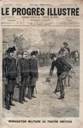 Degradierung von Alfred Dreyfus - Dreyfus-Affäre: Die Degradierung von Alfred Dreyfus im Hof der Militärschule, Paris, 5. Januar 1895 - Gravur in „The illustrious progress“ von 1895