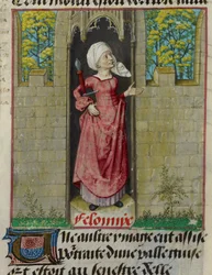 (Detail) einer Miniatur der allegorischen Figur von Feloniye (Verbrechen), in der ersten Spalte des Folios, aus 