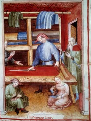 Tuchhändlerladen. Illumination aus dem Handel mit Medizin und Diätetik „Tacuinum sanitatis“