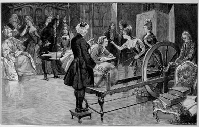 Elektrische Experimente des Abtes Jean Antoine (Jean-Antoine) Nollet (1700-1770), Anfang des 18. Jahrhunderts - in „The universe and humanité“ von Kraemer