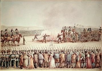 Englische Waren wurden auf Befehl von Napoleon I. Bonaparte während der Kontinentalsperre 1806 verbrannt