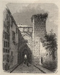 Eingang der arabischen Medrese (Hochschule) in Jerusalem, wo die Mesha-Stele des Tempels begraben war - Gravur in „The Illustrious World“ von Januar 1873