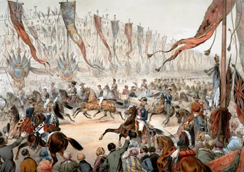 Einzug von Königin Victoria von England in Paris in Anwesenheit von Napoleon III am 18. August
