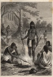 Expedition nach Amerika (1799-1804) von Alexander von Humboldt (1769-1859) und Aimé Bonpland (1773-1858): Omaguas-Indianer (Amazonien, Peru) - Illustration aus „Die großen Seefahrer des 18. Jahrhunderts“