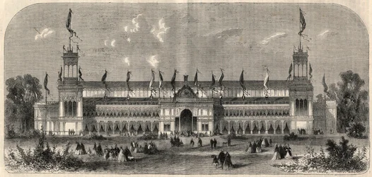 Außenansicht des Palastes des dritten deutschen Nationalschusses in Wien, Österreich. Gravur in „L
