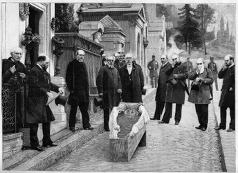 Exhumierung der sterblichen Überreste Gioacchino Rossinis auf dem Friedhof Père-Lachaise, in „The Illustrous World“