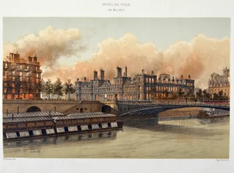 Brand des Hôtel de Ville de Paris am 24. Mai 1871 - Lithografie