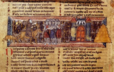 Erster Kreuzzug (1096-1099): Peter der Einsiedler (1050-1115), französischer religiöser Anführer des Ersten Kreuzzugs, hält eine Ansprache an die Kreuzfahrer. Manuskript des Ritters vom Schwan