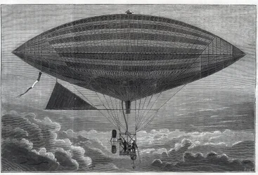 Erster elektrischer Aerostat mit Propeller, experimentiert von Albert (1839-1906) und Gaston Tissandier (1843-1899), französischer Wissenschaftler, Herausgeber der Zeitschrift „La Nature“ am Montag, 8. Oktober