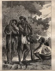 Erste Reise (1768-1771) von Kapitän James Cook (1728-1779): eine neuseeländische Familie (Neo Zelandaise) - Illustration aus „Die großen Seefahrer des 18. Jahrhunderts“