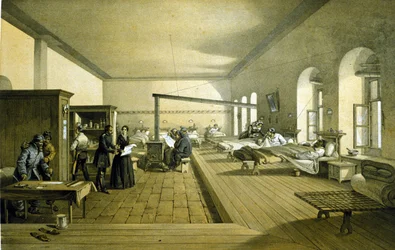 Florence Nightingale (1820 - 1910) in einem Krankenhaus in Scutari in der Türkei um 1855
