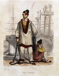 Forçat à perité - in „Die Bagnes: Geschichte, Typen, Sitten, Geheimnisse“ von Maurice Alhoy, ed. Gustave Havard, Paris