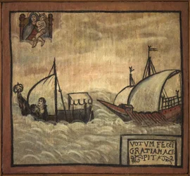 Ex-Voto-Matrose, beliebtes Angebot als Zeichen der Hingabe und Dankbarkeit des Matrosen, der den Gefahren des Meeres entkommen ist, aus der Kirche von Carmine, Torre del Greco, in der Nähe von Neapel