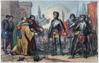 Francesco Ferrucci (1489-1530) erhält die Schlüssel der Stadt Volterra - Stich aus „Usi e Costumi di Tutti i Popoli dell