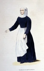 Franziskanernonne der Heiligen Elisabeth. Orden gegründet von der Heiligen Elisabeth von Ungarn (1207 - 1231). Gravur des 19. Jahrhunderts
