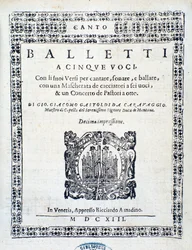Frontispiz von Balletti für fünf Stimmen von Giovanni Giacomo Gastoldi