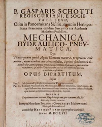 Frontispiz von Mechanica Hydraulico Pneumatica von Gaspar Schott