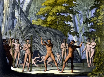 Kampf zwischen Botocudos, Indianer aus Brasilien