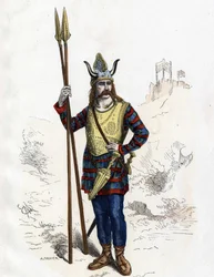 Gallischer Anführer vor der römischen Eroberung - in „Die Zivil- und Militärtrachten der Franzosen im Laufe der Jahrhunderte, Paris, F. Roy, 1882“