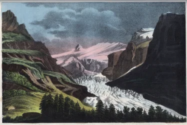 Grindelwaldgletscher in der Schweiz im 19. Jahrhundert - Stich aus „Usi e Costumi di Tutti i Popoli dell