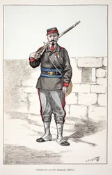 Friedenswächter mobilisiert (1870-1871). Farbradierung zur Illustration des Buches 
