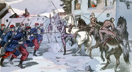 Nahkampf in Epernay, Frankreich zwischen deutschen und französischen Truppen