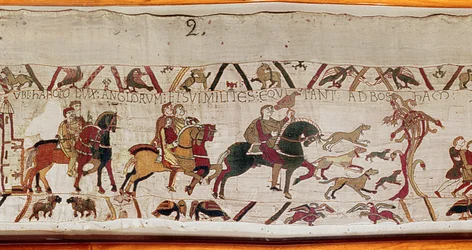 Harold wird mit seinen Männern von Edward dem Bekenner nach Normandie geschickt, Teppich von Bayeux
