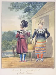 Harriet Huronne & eine andere Frau von Lorette Sauvage, ca. 1843-50 (Aquarell)