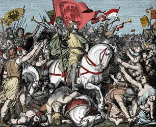 Heinrich der Vogler wird zum König des Ostfrankenreichs ausgerufen - Heinrich I. von Deutschland (oder von Sachsen, bekannt als Heinrich der Vogler, 876-936), 919 zum König des Westfrankenreichs ausgerufen
