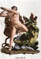 Herkules besiegt die Hydra von Lerna - Gravur