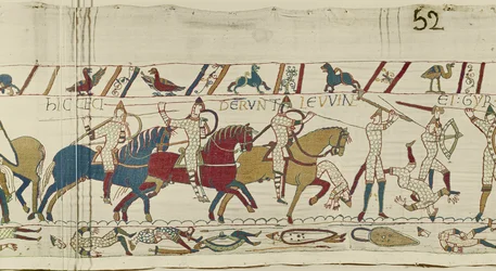 Hier fielen die Brüder von Harold: Gyrth und Leofwine, Teppich von Bayeux