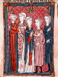 Geschichte des kanonischen Rechts: Verlobungsszene (Miniatur aus „Decretum Gratiani“)