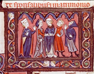 Geschichte des kanonischen Rechts: „Hochzeitszeremonie“ Miniatur aus „Dekretalen“ von Giovanni d