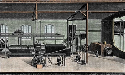 Eisherstellung: Zollinstallation. Gravur aus dem 19. Jahrhundert