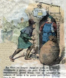 Illustration des späten 19. Jahrhunderts für das Märchen von Hans Christian Andersen „Groß Claus und Klein Claus“ (Klaus). Private Sammlung.