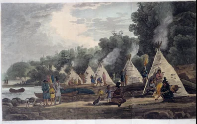 Indianerlager; in „Travels through Canada“ von George Heriot, ed. London