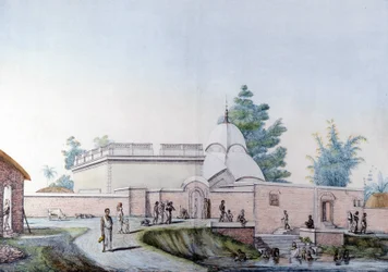 Indische Kultur und Zivilisation: Bad im Fluss Hooghly in Kalkutta (oder Kolkata), Indien. Gravur 1808