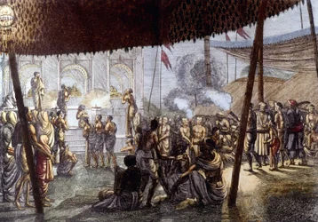 Indische Kultur und Zivilisation: Liebesfest von Krishna, Indien. Gravur 1808