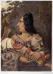 Indianerin und ihr Baby - in „Wanderings of an Artist among the Indians of North America“ von Paul Kane, Longmans & Roberts, London